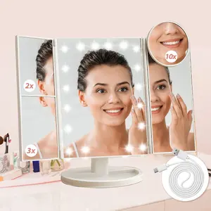 Portable LED Vanity Mirror with 2X 3X 10X Magnification Touch Control Desk Dresser Mirror for Makeup Adults Modern Design Travel Gift Decor Bedroom