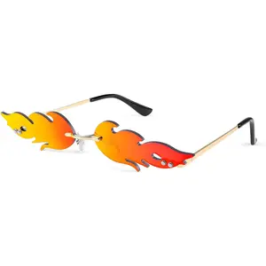 EyeconicFinds Fire Flame Sunglasses for Women Mirror Rimless Fire Shaped Novelty Sunglasses B2839