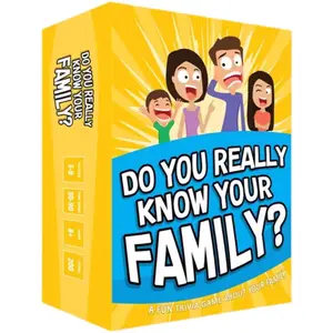 Do You Really Know Your Family?" – Selected fun family card game including conversation starters and challenge segments, suitable for children, teenagers, and adults to play together at family gatherings.
