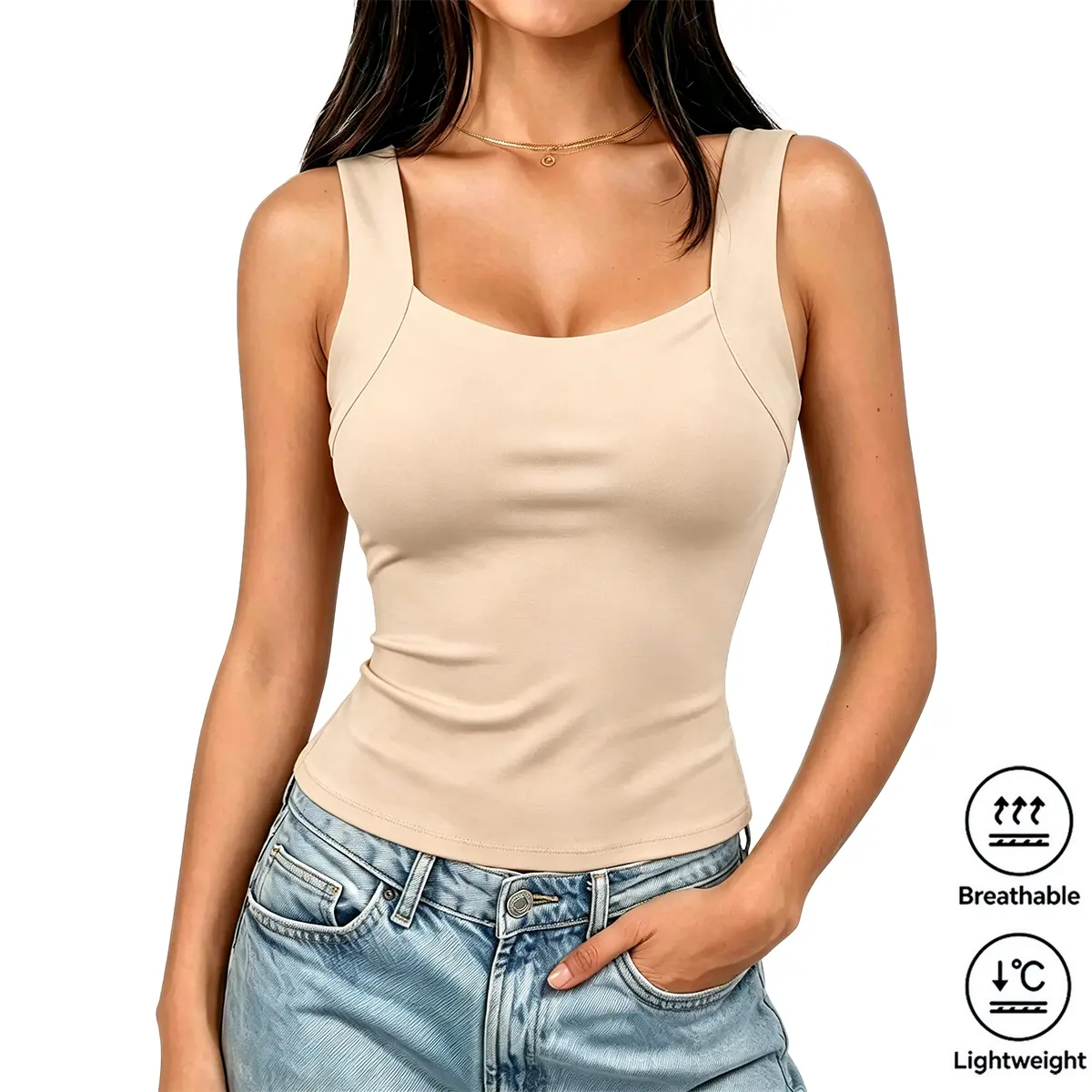 JOGWAVE Women's Seamless Shaping Tank Top with Bra Pads, Basic Casual Solid Color Minimalist Design, Cool Non-Restrictive Fabric, Suitable for Sports & Yoga, Versatile Outerwear & Outfit Pairing Piece