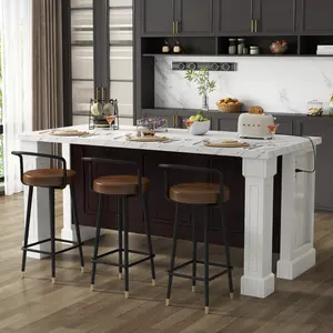 71" Large Imitation Marble Dining Table with Roman Column,Island Table with Charging Station,Mordern Kitchen Island,Home Bar Unit