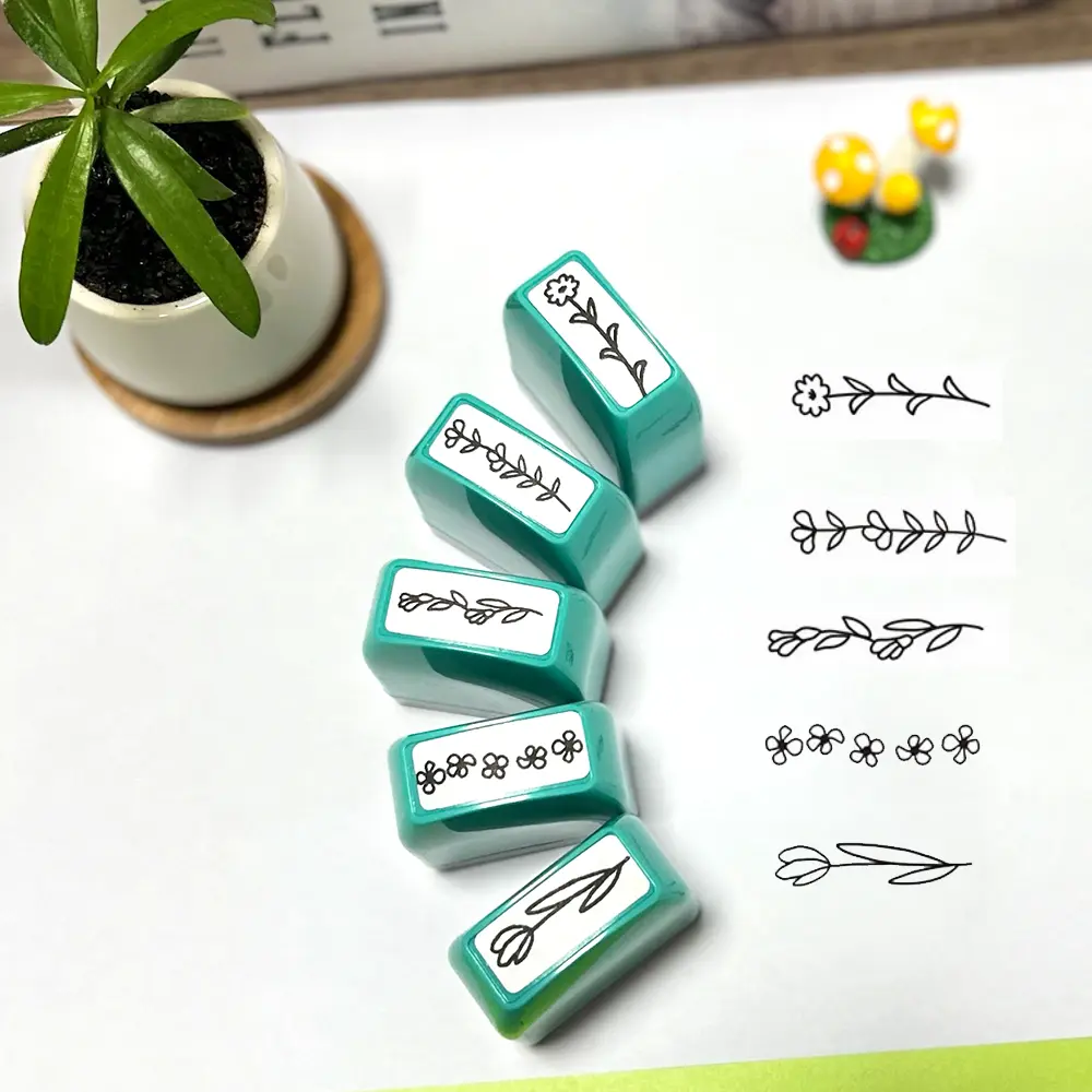 Vintage Floral Design Handmade Stamps, Flower Shaped Stamp, Unique Square Press Type Small Seals for Crafts & Greeting Cards, Automatic Ink Marking Stamp Set