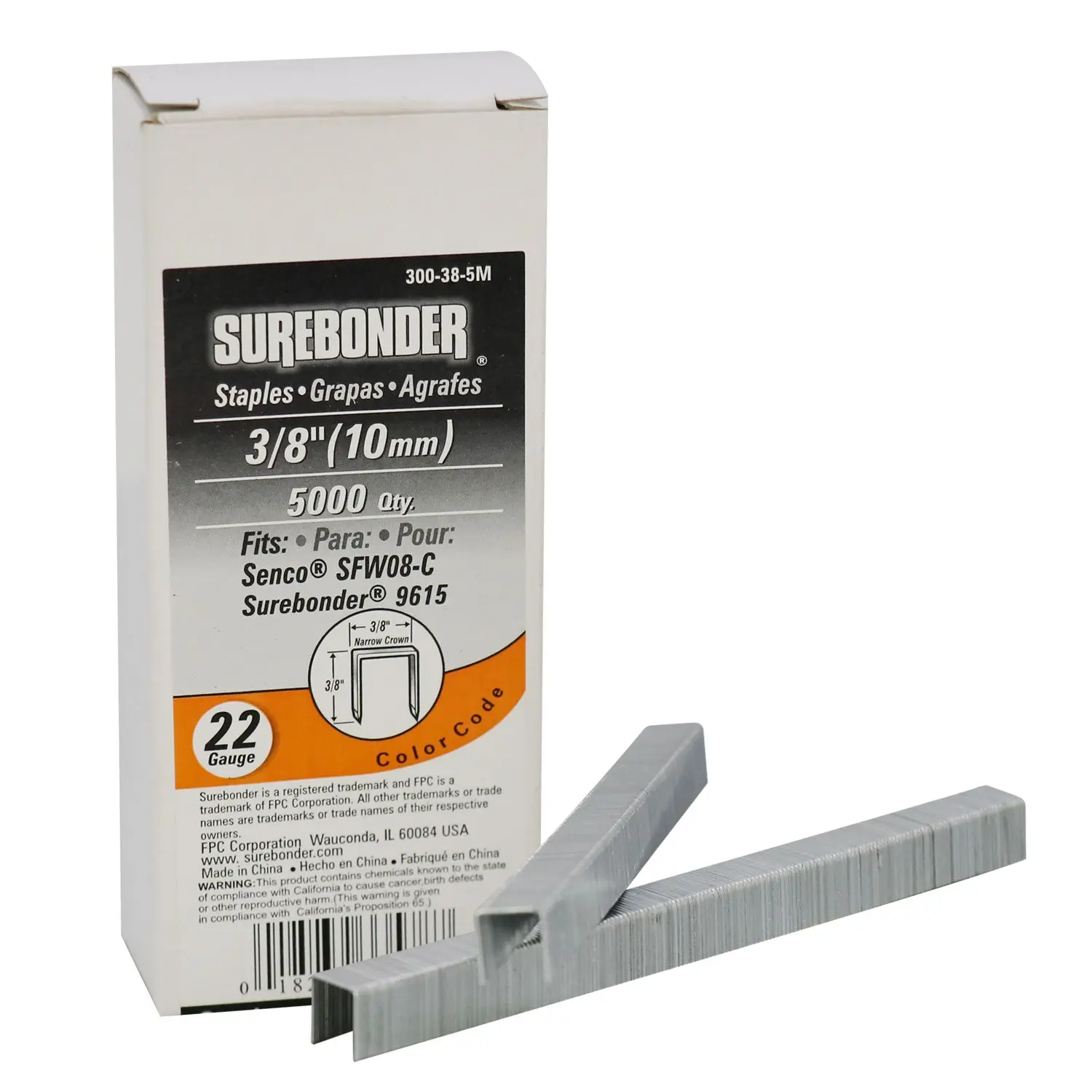 3/8" Narrow Crown 22 Gauge Upholstery Staples - 5000 Count