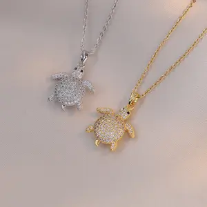 2PCS Cute Turtle Necklaces for Women, Sweet Cool Style Turtle Zircon Niche Fashion New Design Pendant Elegant Titanium Steel Necklace