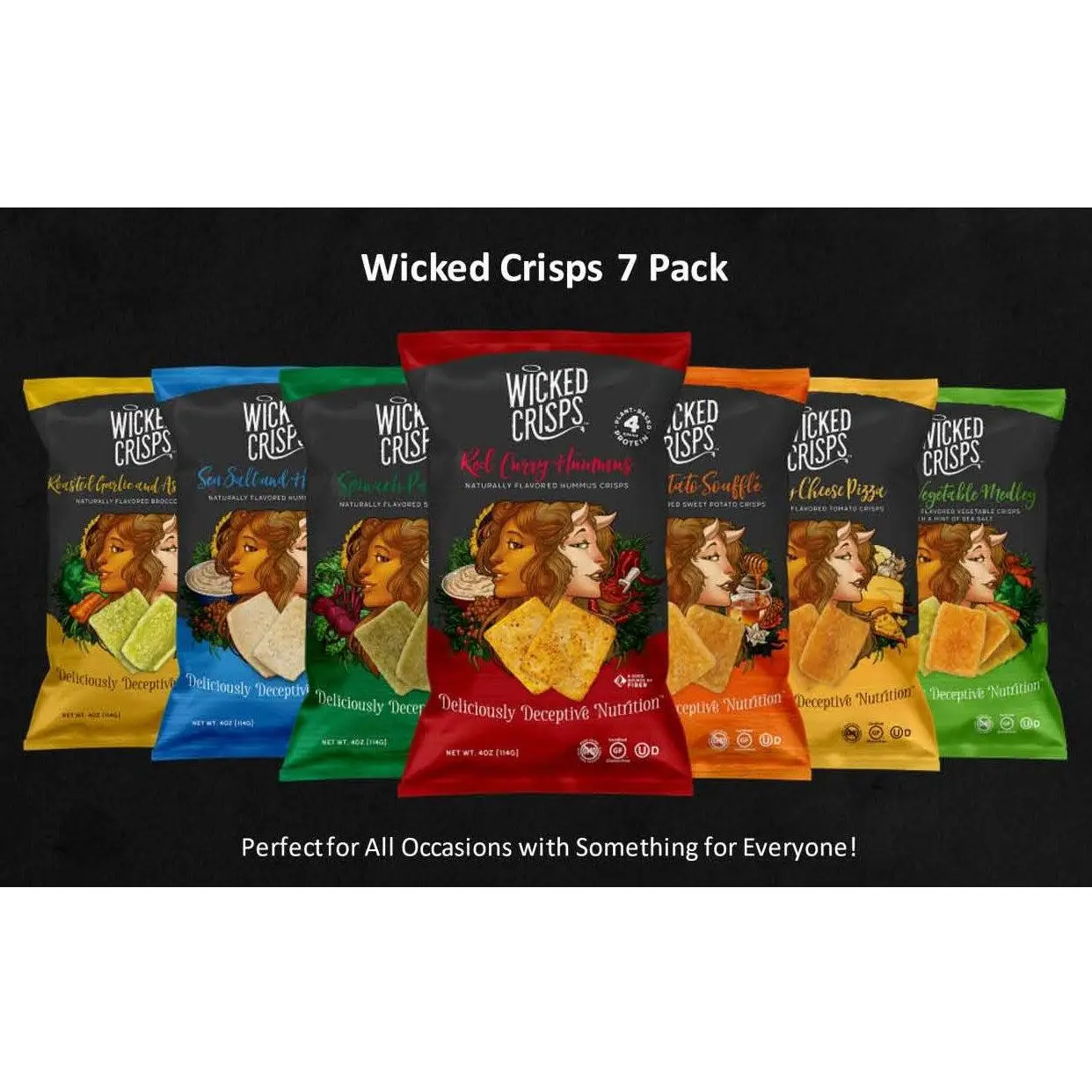Wicked Crisps Gluten-Free Kosher Low-Fat GMO-Free Chickpea Crisps Variety 7-Pack, Savory On-the-Go Snack Option