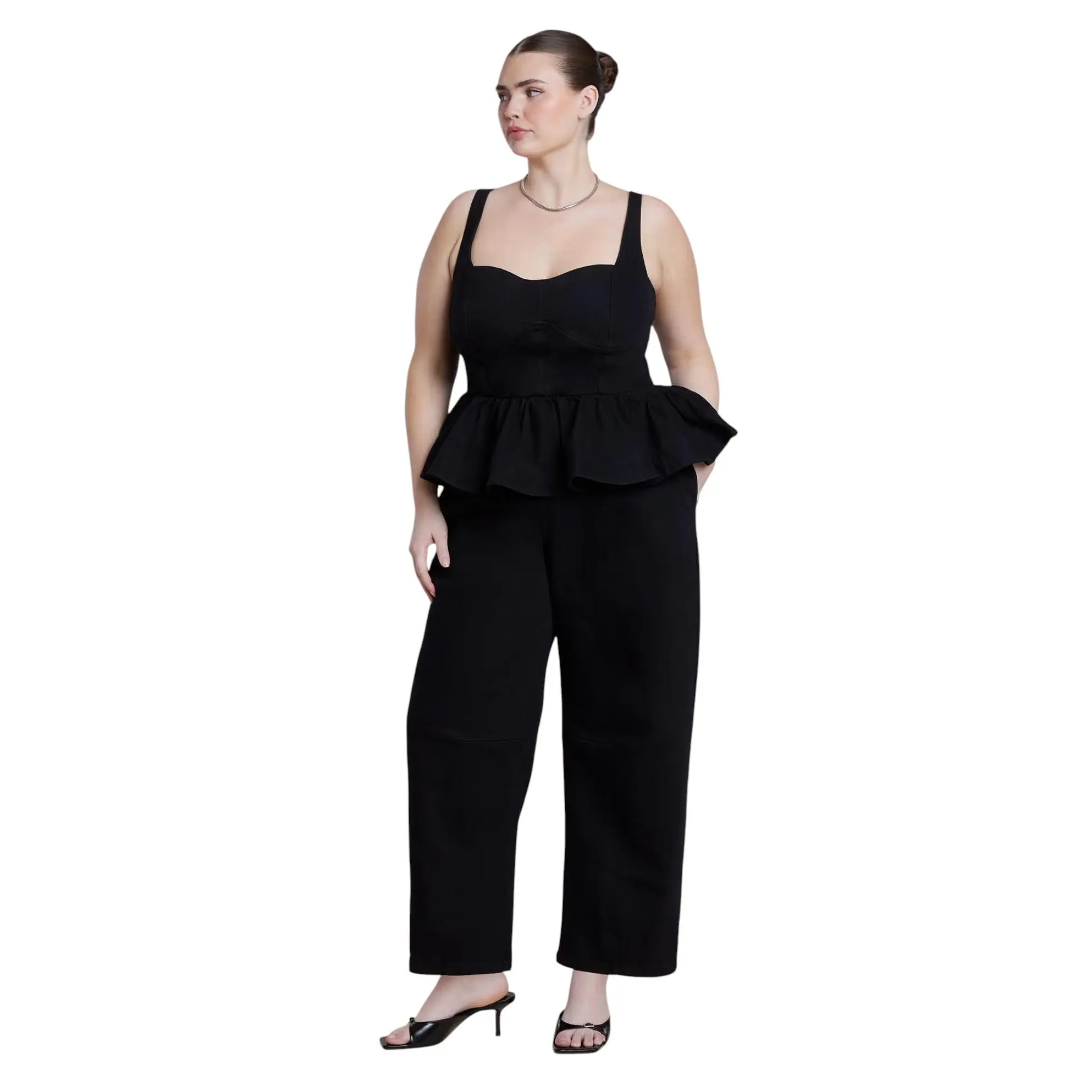 ELOQUII Women's Plus Size Peplum Barrel Leg Jumpsuit