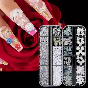1 SET Acrylic Butterfly Flower Bear Nail Art Pendant Art, Multi-shape Pearl Rhinestone Golden Metal Applique Jewelry Accessories Production