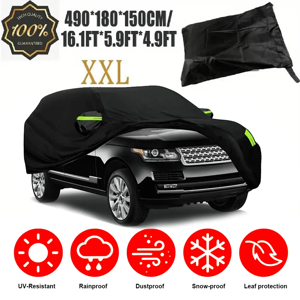 All Weather Car Cover with Reflective Strip, Waterproof UV Wind Rain Snow Protection for Sedan SUV Hatchback Coupe, Black