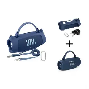 party essential  drop-resistant  music JBL Charge 6  cover Waterproof Portable Bluetooth Speaker Silicone Case,Soft Protective Sleeve Cover with Shoulder  Strap for JBL Charge 6 Speaker (Blue) OutdoorSpeaker Pool party Sturdy handle strap