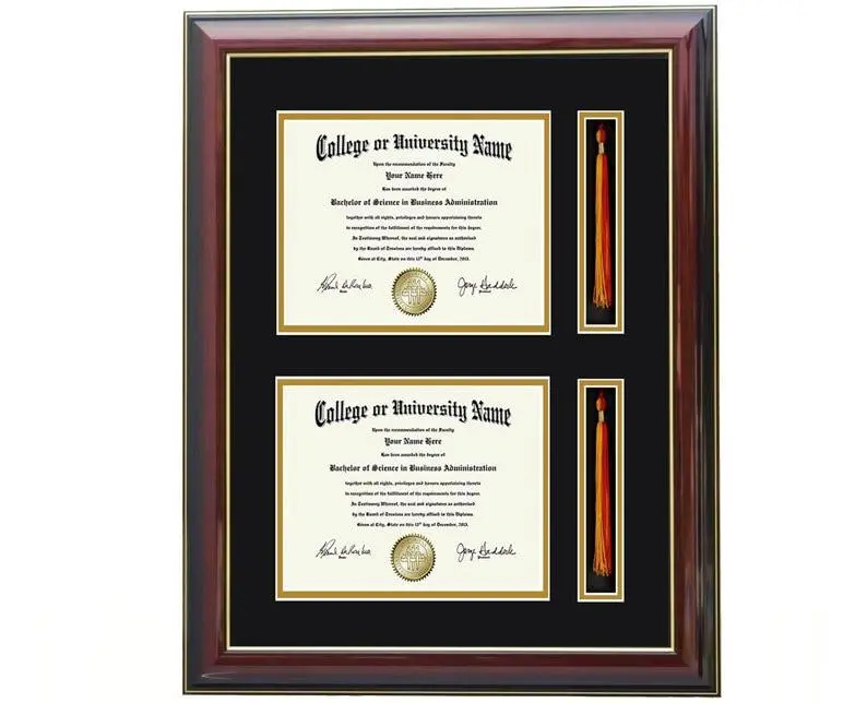Double Diploma and Tassels Frame  5x7,8x6,9x7,10x8,11x8.5,12x9,13x10,14x11,12x15,12x16,11x17 V-F