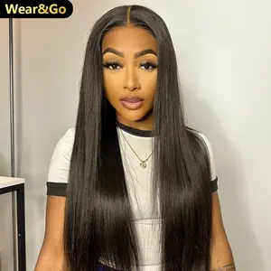 OQHAIR Straight Wear Go Glueless 7x5 HD Lace Wig Pre Bleached Tiny Knots No Glue Lace Front Wigs Human Hair Pre Plucked