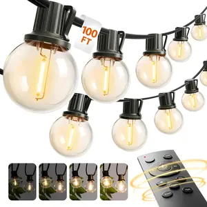 100FT Outdoor String Lights G40 with Remote, 54 LED Shatterproof Bulbs, Dimmable Patio Globe Lights ,  Outside Lighting for Backyard, Garden, Deck, Balcony, Porch, Cafe, Decor