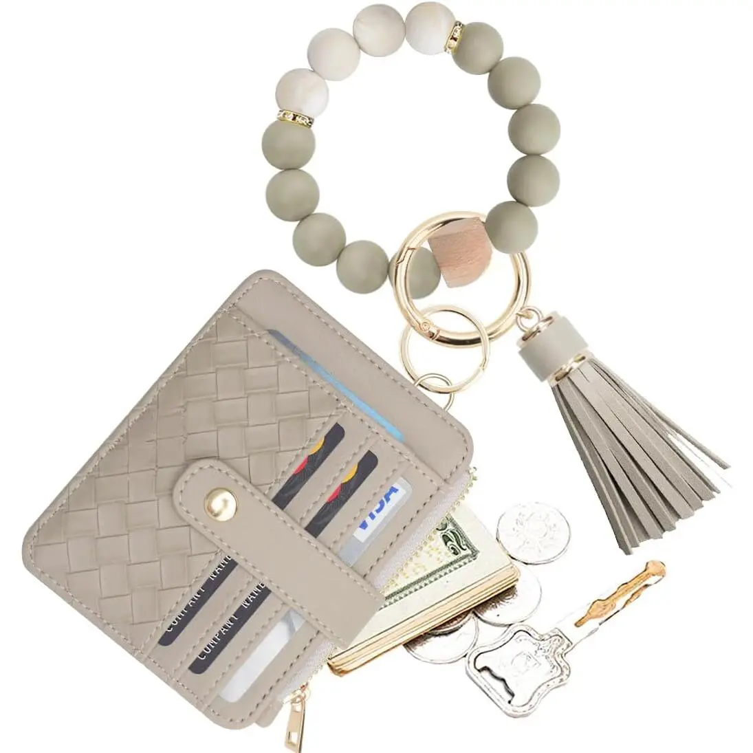 Women's Silicone Bracelet Wristlet Wallet - RFID/ID Window, Credit Card Holder, Key Ring Tassel, Slim Elegant Stylish Fashionable Versatile Keychain Purse, Elegant Stylish Purse, Fashionable Versatile Purse