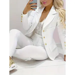 Newtwo piece set women two-piece Women's Double-Breasted Blazer & Slim Pant Set, Business Casual Outfit Can be used with raincoat