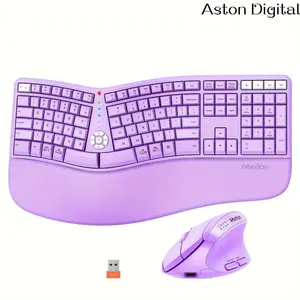 Aston DigitalErgonomic Keyboard and Mouse Wireless Combo, BT/2.4G Ergo Split Keyboard with Palm Rest, 4 DPI Adjustable Wireless Mouse, Full-Size Rechargeable Keyboard for Windows/Mac/Android Purple Computer Peripherals