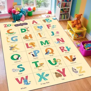 Cartoon Animal Pattern Alphabet Rug, Non-slip Soft Learning Educational Area Rug, Rectangle Home Decorative Floor Mat for Living Room Bedroom Nursery, Letter Pattern Mat
