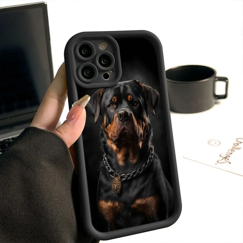 Rottweiler Pattern TPU-Silicone Smartphone Case, Shockproof Protector for iPhone 17 Pro Max,16,16e,15,14 Plus,13,12 Mini,11,Air,X,XS - Straight Edge, Anti-Drop, Rugged, Durable Cellphone Devices Cover with 2D Printing Gift
