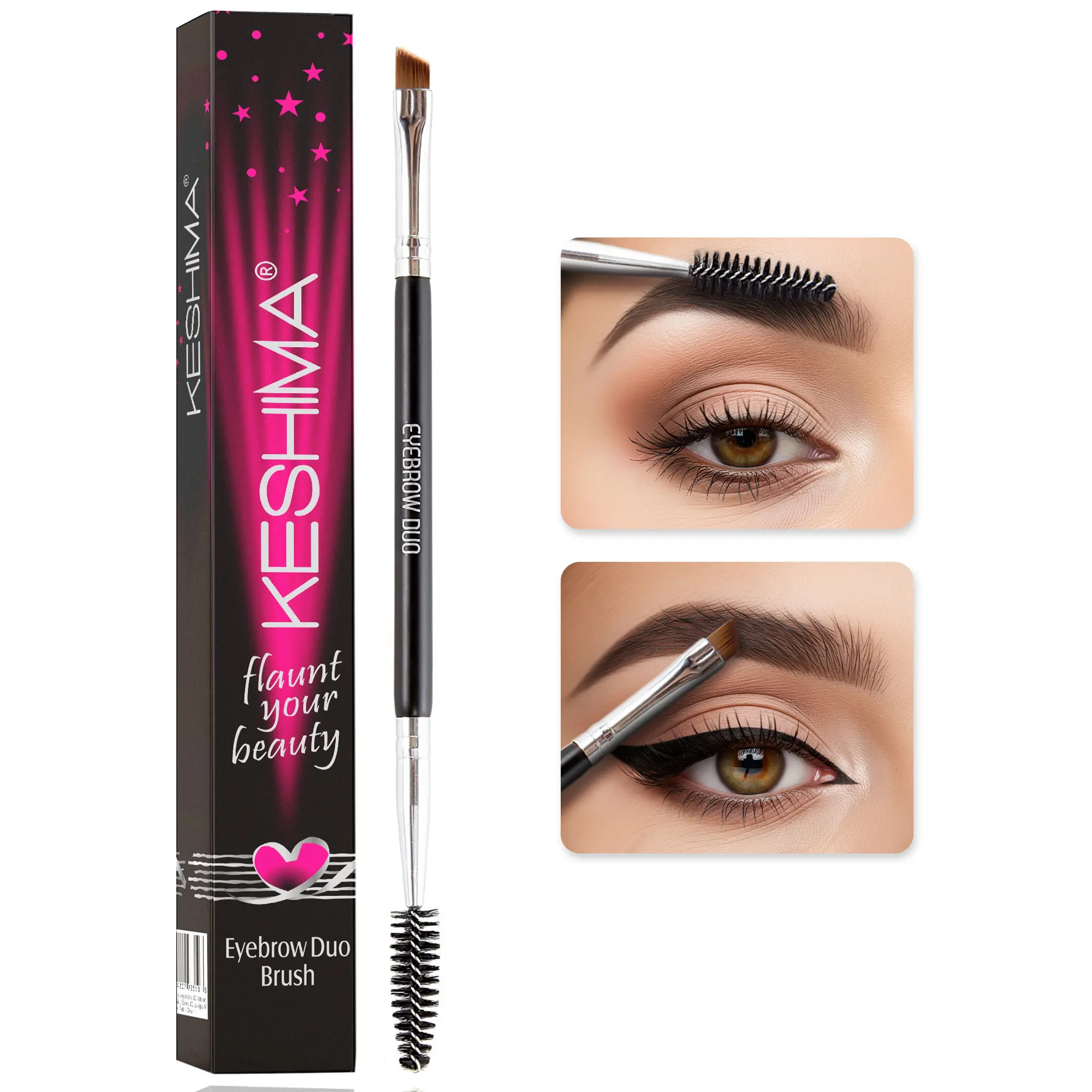 KESHIMA Eyebrow Brush Duo - Premium Angled & Spoolie Brush for Precision Application, Blending, and Shaping - Cruelty-Free, Vegan-Friendly, Durable Construction