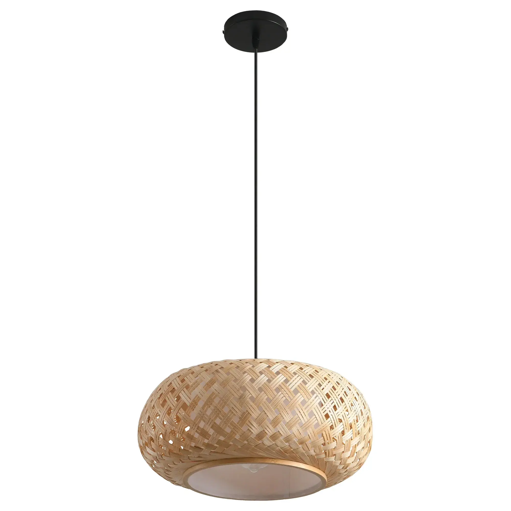16" Yehudi Bohemian Handwoven Bamboo Island Pendant Light