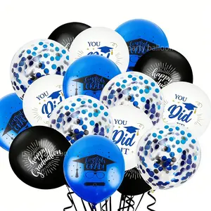 31pcs Graduation Party Balloons Set, Balloon Party Supplies, Latex and Glitter Balloons, Blue Gold, School Event Decorations, Choking Hazard Warning