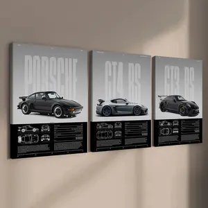 3 Counts Wooden Framed Canvas, Porsche Classic & Performance Models Vintage Car Print Poster, Classic Prints, Exquisite Fashion Poster, Perfect Living Room Decoration, Modern Art, Family Poster, Wall Art Decoration, Ideal Gift, Waterproof, Artwork