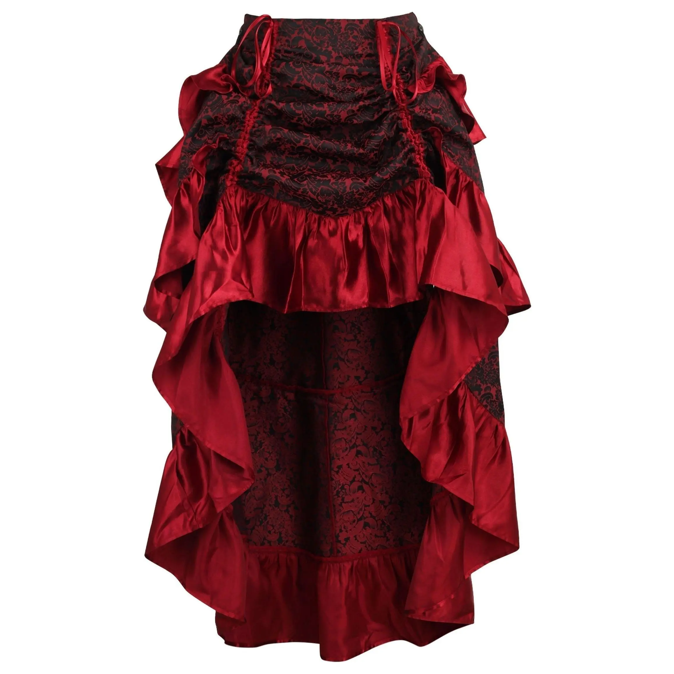 Red Brocade Adjustable High Low Bustle Skirt