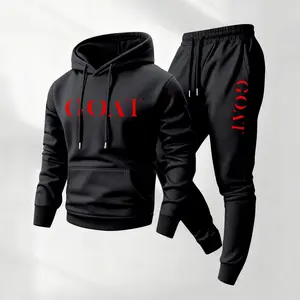 Men's Goat Letter Printed Hoodie and Drawstring Sweatpants Set, Menswear, Casual Athletic Long Sleeve Hooded Jacket & Trousers for Fall & Winter, Men's Clothing for Daily Wear, Sportswear Indoor Outdoor, Tracksuit, Athleisure Summer Clothes