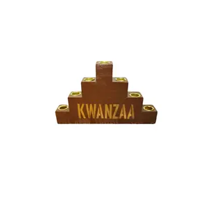 Kwanzaa  Kinara - Traditional Brown SP Wooden w Gold Finish