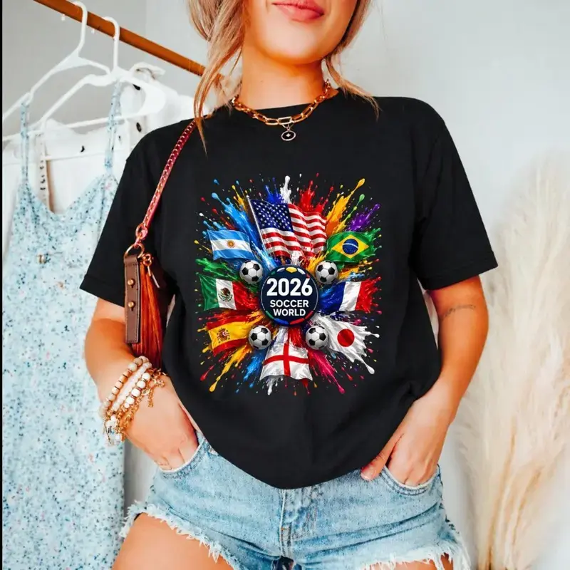 Unisex 2026 New Soccer T-Shirt - 100% Cotton, Stylish Flag Print