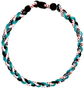 3 Rope Braid Tornado Energy Twist Necklace Teal Black White Baseball Stitch