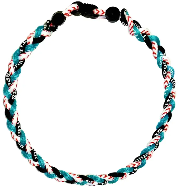 3 Rope Braid Tornado Energy Twist Necklace Teal Black White Baseball Stitch