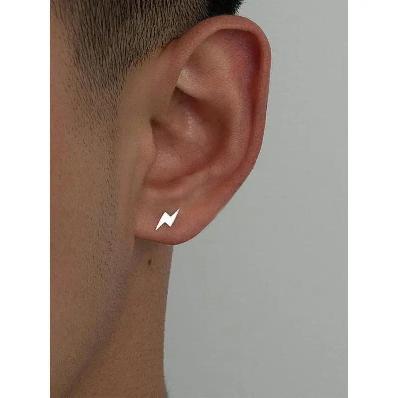 Minimalist Lightning Design Stud Earrings, Stainless Steel Trendy Matching Stud Earrings, Fashion Jewelry Accessories for MenGift Minimalist Lightning Design Stud Earrings, Stainless Steel Trendy Matching Stud Earrings, Fashion Jewelry Accessories for MenGift
