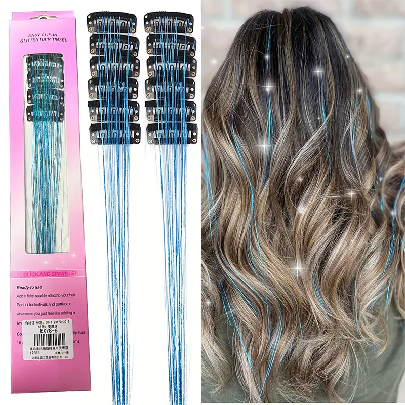 Synthetic Fiber Tinsel-Look Clip-In Hair Extensions, Fairy Tinsel Strands - Fashion Accessory for Hair Styling purple sohochic