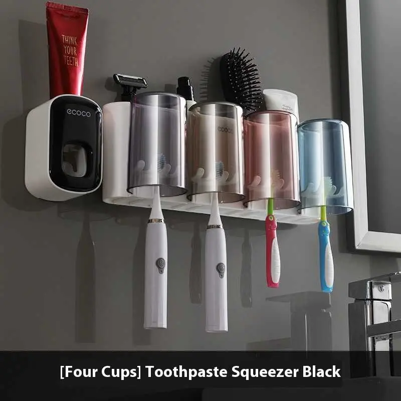 Four cup toothbrush holder black and white