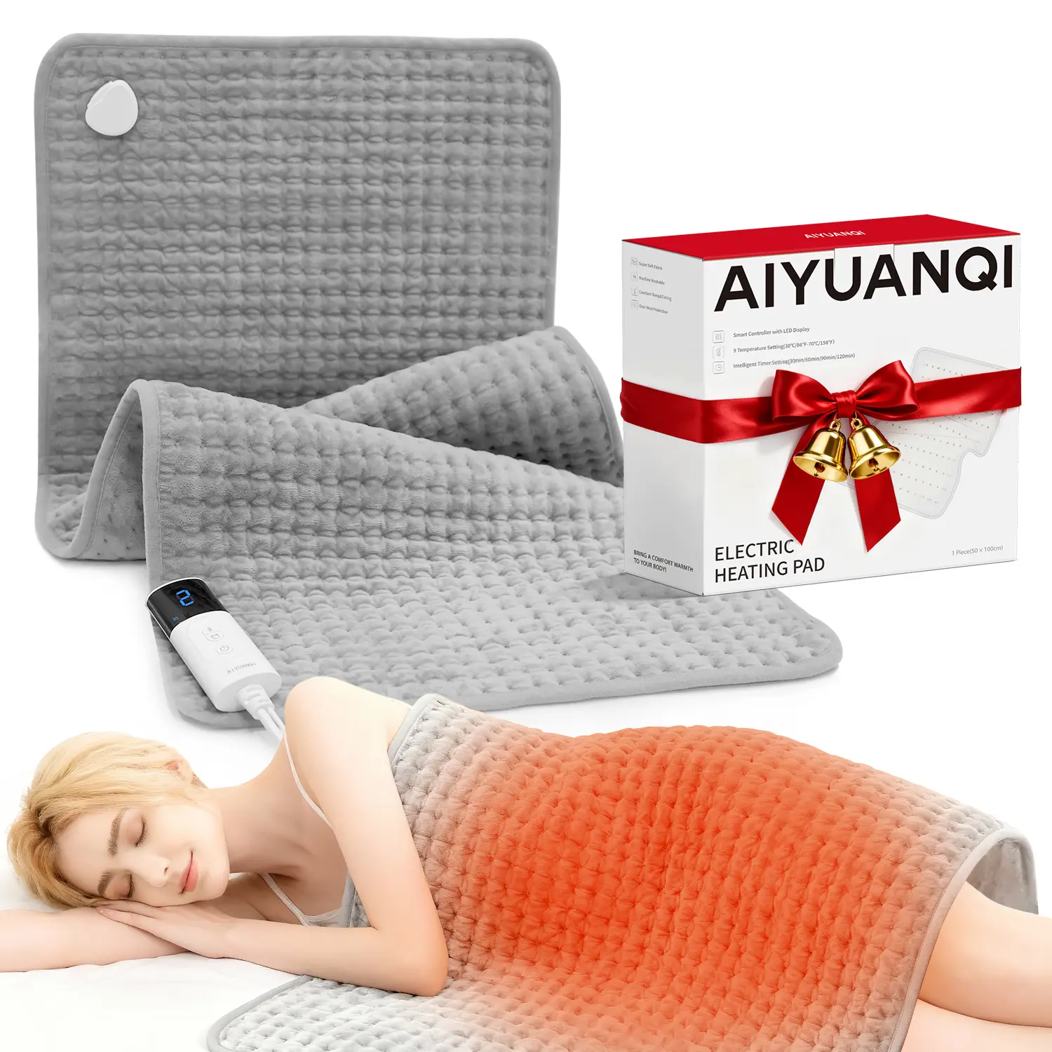 AIYUANQI Extra Large Electric Heating Pad for Menstrual Cramp & Back Pain Relief, 40" x 20" with 9 Adjustable Heating Temperature Settings, Moist Heat Option, Auto-Off, Machine-Washable, Menstrual Heating Pad,dorm essentials