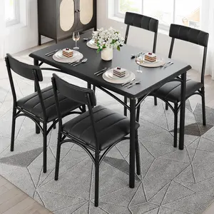【GARVEE】Dining Table Set for 4 with Upholstered Chairs + Sturdy Metal Frame + Space-Saving Design + MDF Board + Easy to Maintain + Easy to Assemble + Suitable for Small Spaces