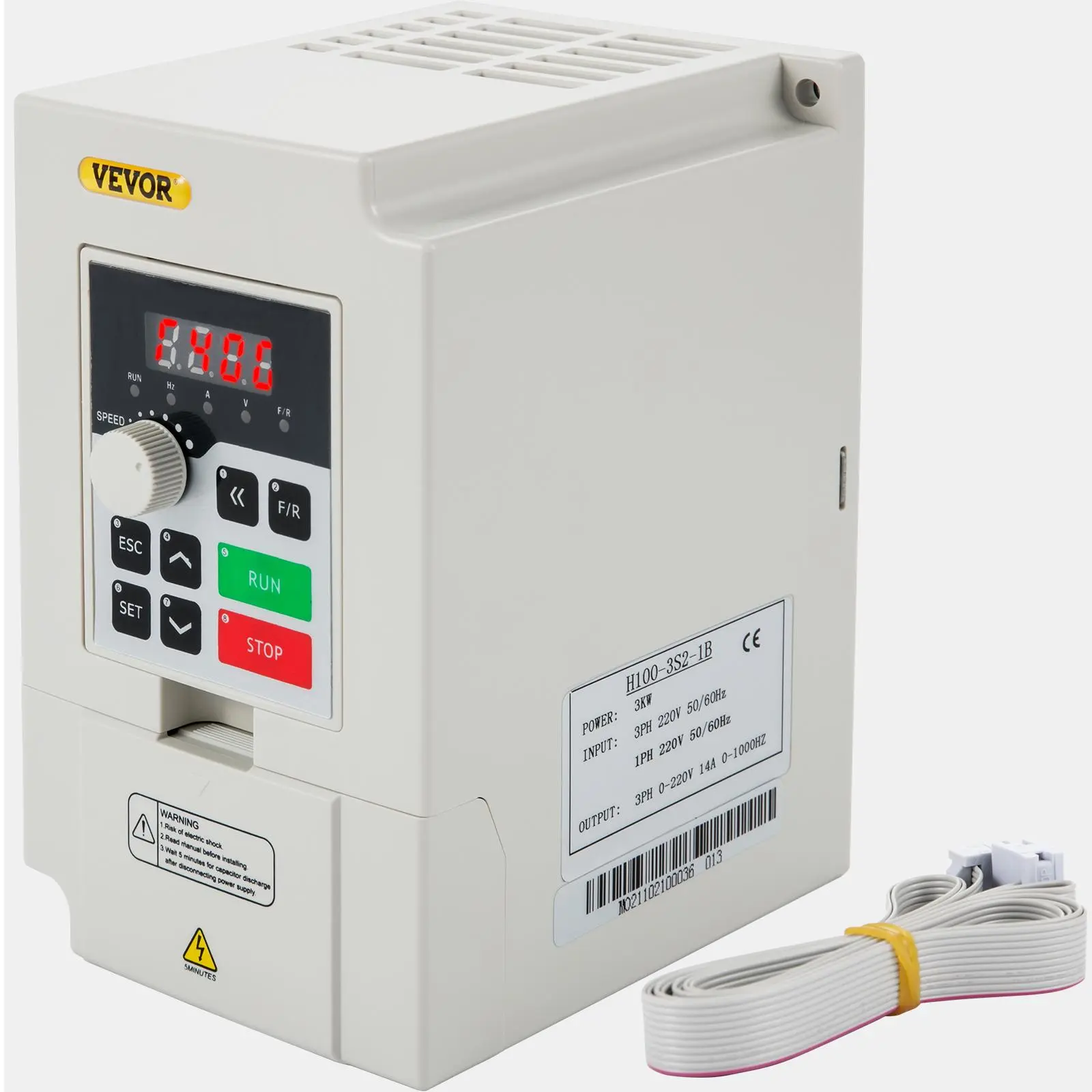 VEVOR 220V AC Variable Frequency Drive - 3KW 4HP CNC VFD, 1/3 Phase Input, 3 Phase Output, 1Hz Full Torque Digital LED Motor Speed Controller for Pump, Compressor, Ventilator, CNC Milling Machine