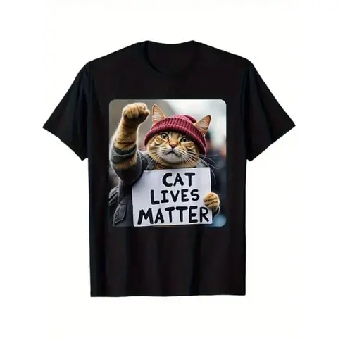 Summer t Shirts Funny Cat Graphic Cotton T-Shirt for Men - Breathable, Stretchy Crew Neck Tee with Geometric Design, Perfect for All Seasons Casual Tshirt Operator