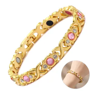 Energy Magnet Bracelet Eco-Friendly Alloy with Diamonds Adjustable Women's Wristband Gold Plated Fashion Jewelry