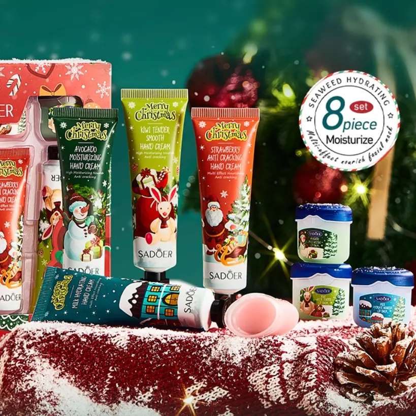 Christmas Hand Cream & Lip Balm Gift Set, Moisturizing and Repairing Care for Dry, Cracked Skin, Holiday Gifts for Her/Him, Family, Friends