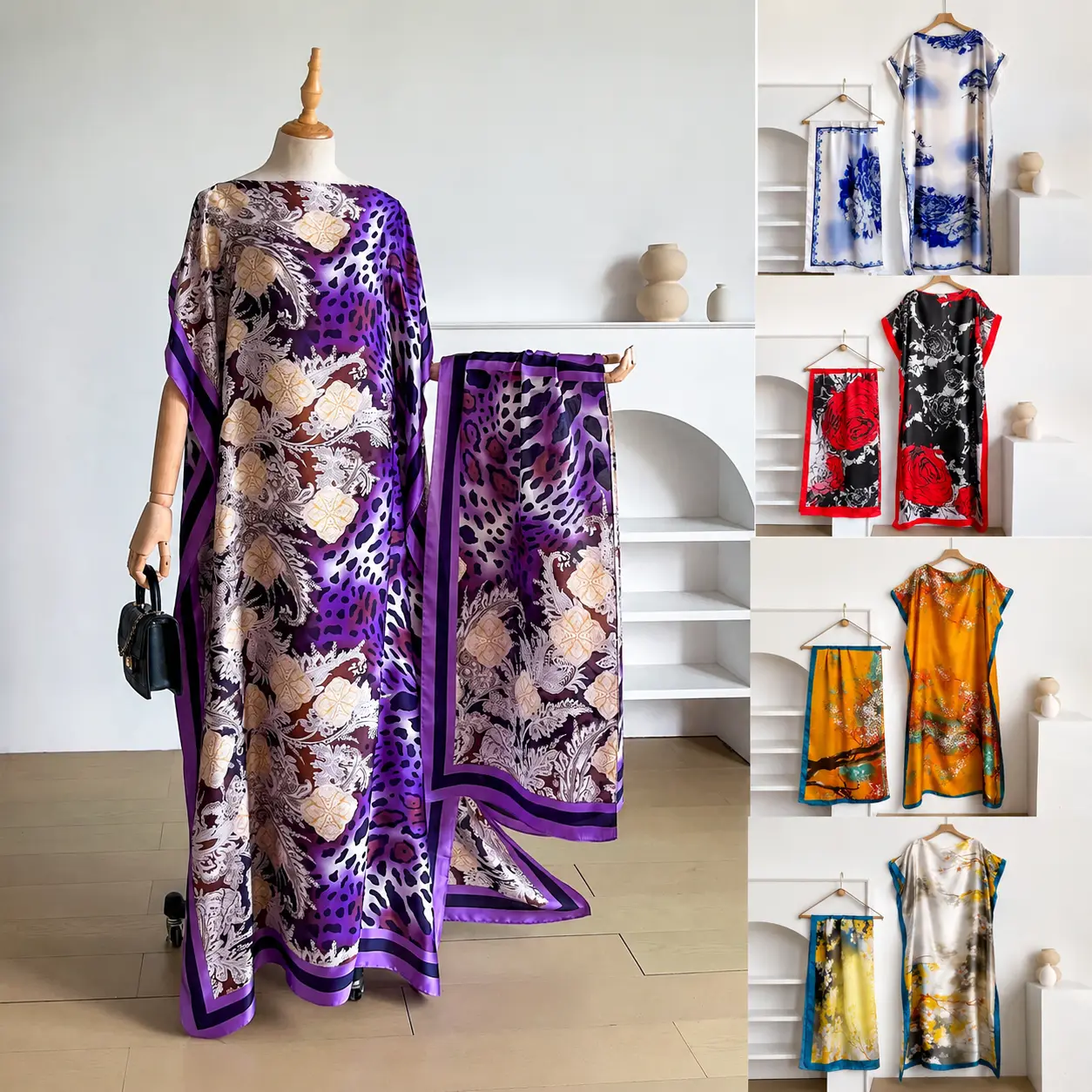 Women's Boho Floral Print Long Dress & Scarf Set, Casual Shawl Outfit for Beach Vacation, All-Season Ladies' Casual Wear
