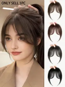 1Pieces Clip-On Bangs For Women, Elegant Straight Synthetic Hair Clip-In Hair Extensions, High-Temperature Fiber Straight Hair Piece With Fluffy Side Bangs - Elegant Natural Style,  Easy To Wear, Fashionable Daily Wear Wigs, Fashion Hair Accessories