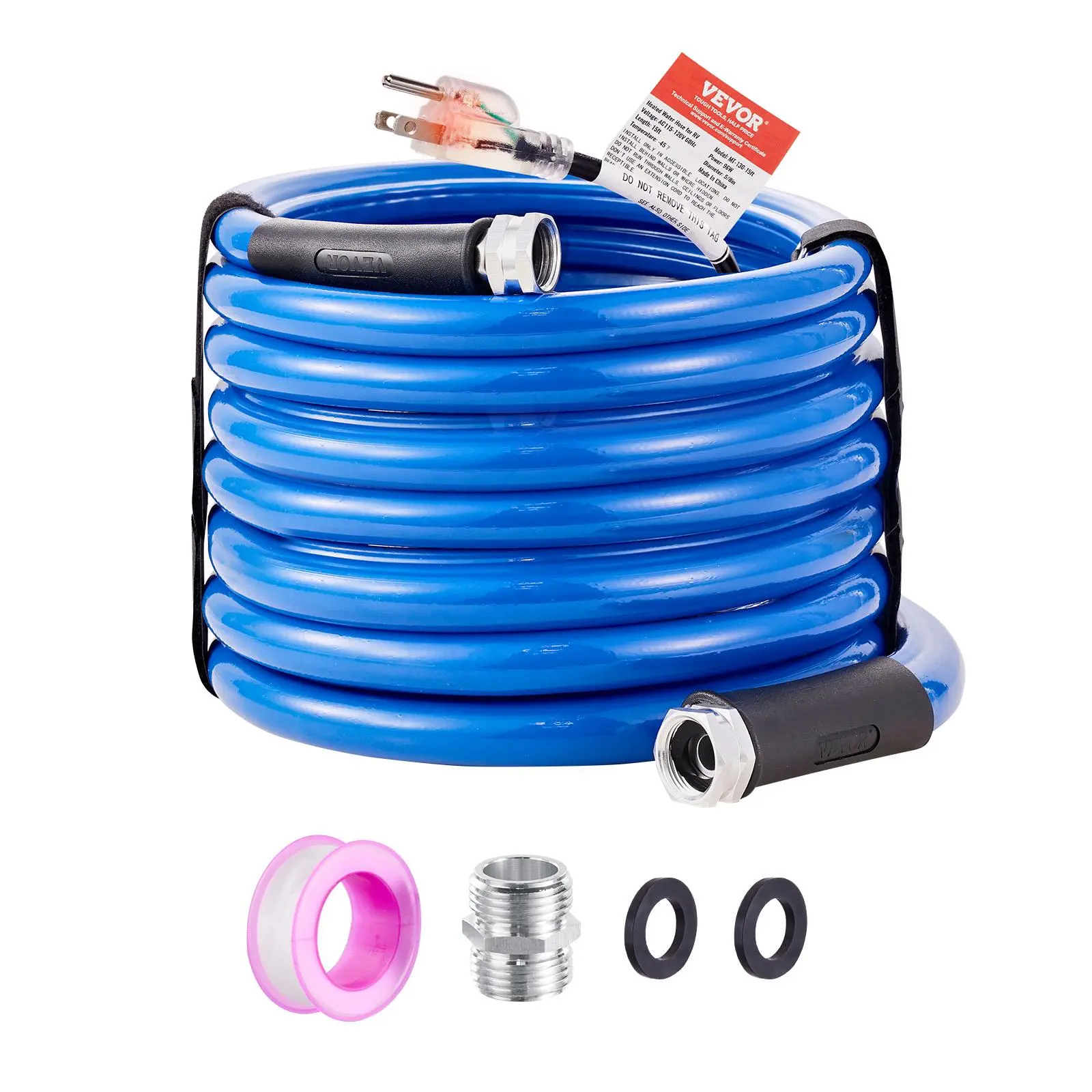 VEVOR 30ft Anti-Freeze Heated RV Drinking Water Hose, -45°F Self-Regulating Leak Proof, 5/8" I.D. with 3/4" GHT Adapter, Lead-Free BPA-Free Automatic