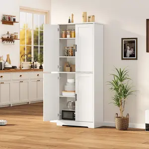 ✨ 70" Modern Pantry Cabinet – 4-Door Freestanding Storage with Adjustable Shelves & Open Shelf – Multipurpose Organizer for Living Room, Kitchen or Dining Room! 🏠