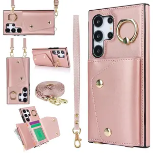 Crossbody Lanyard Zipper Durable Phone Case with Card Slot, Phone Case with Strap, Zipper Phone Pouch, Phone Accessories for Samsung Galaxy S26 Ultra S25 S24 S23 S22 Ultra S24 Plus S23 Plus S22 Plus, Screen Protector