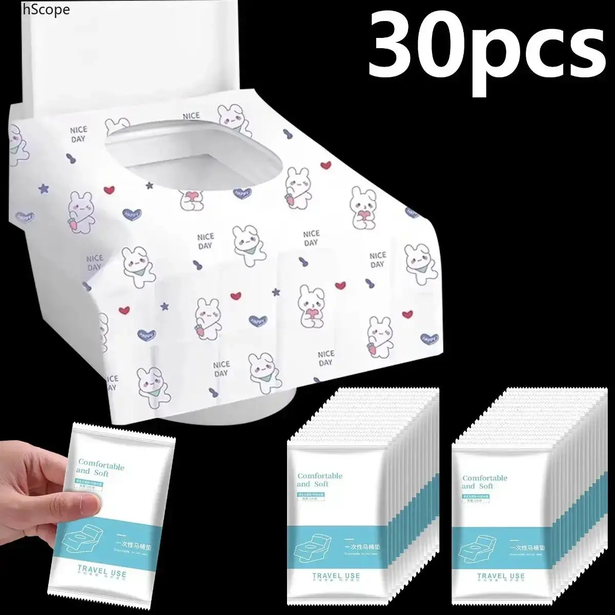 30Pcs Disposable Toilet Seat Covers, Cute Rabbit Heart Portable Toilet Seat Protectors for Travel Public Restrooms