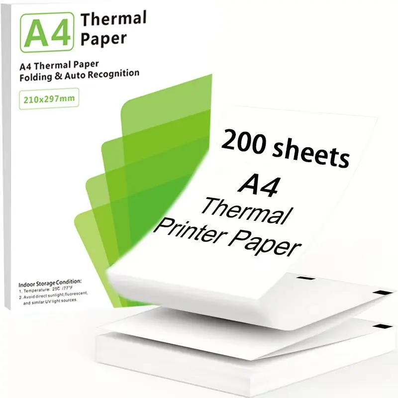 50/100/200 Sheets A4 Thermal Paper, Continuous Folded Printing Paper, Portable Thermal Printer Paper for Home, Office, School, Travel