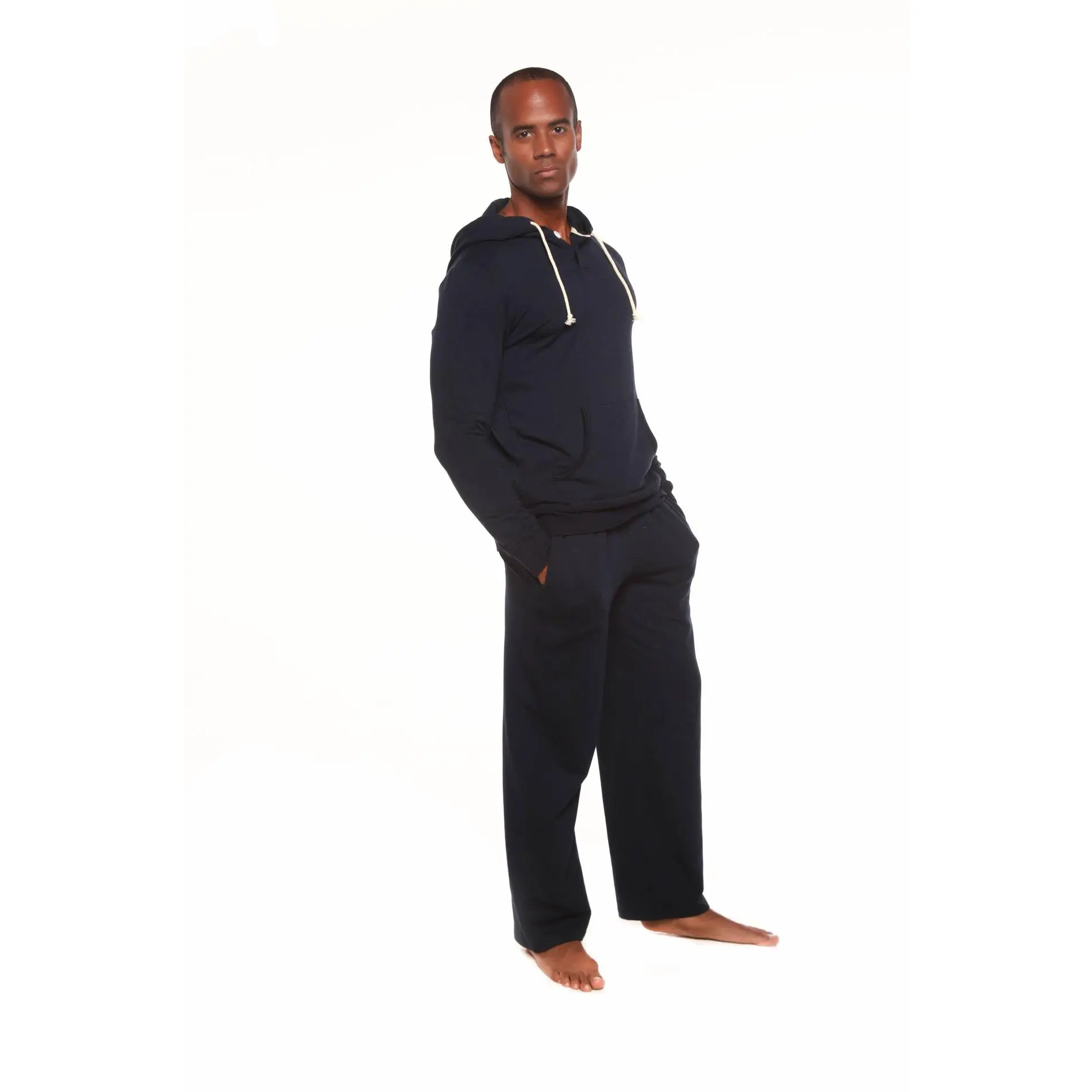 Men's Henley Style Bamboo Viscose Fleece Hoodie + Fleece Lounge Pants