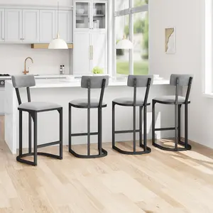 Bar Stools Set of 4, Counter Height Bar Stools for Dining Room, Island Chairs for Kitchen Table, Tall Barstools with Back, Metal Counter Stools with Upholstered for Home Bar (Gray)