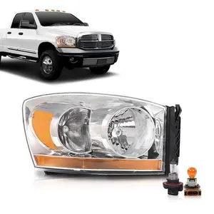 Passenger Side Headlight Chrome/Amber Fit for 06-09 Dodge Ram 1500 2500 3500 G-PLUS